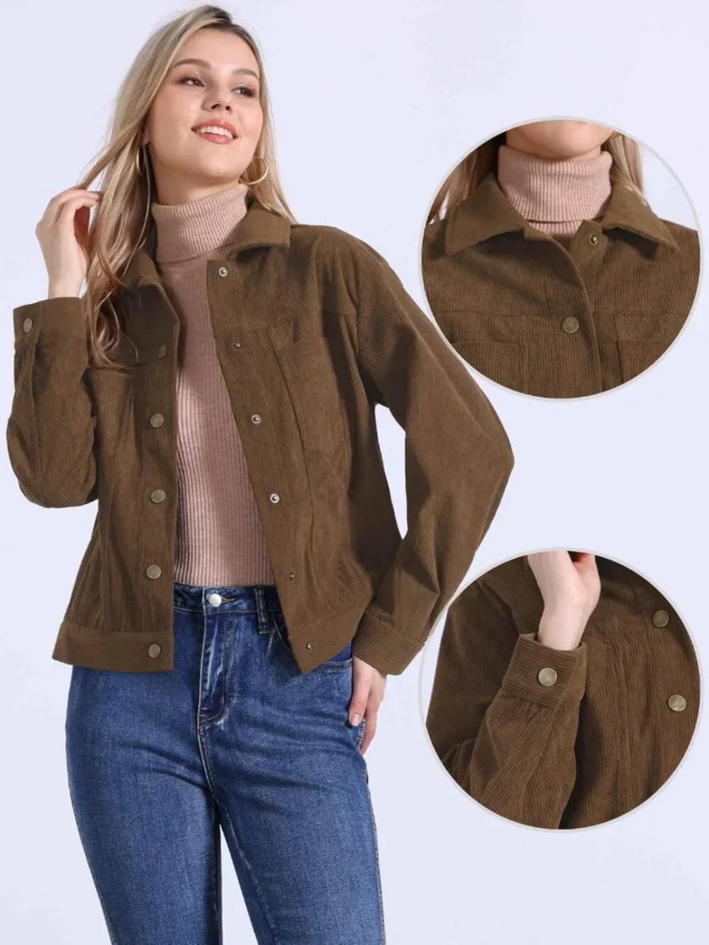 Casual Corduroy Shacket for Women - Long Sleeve Fall Jacket, Button Down
